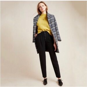 By Anthropologie Sasha button fly high waist tapered leg black trousers size 8